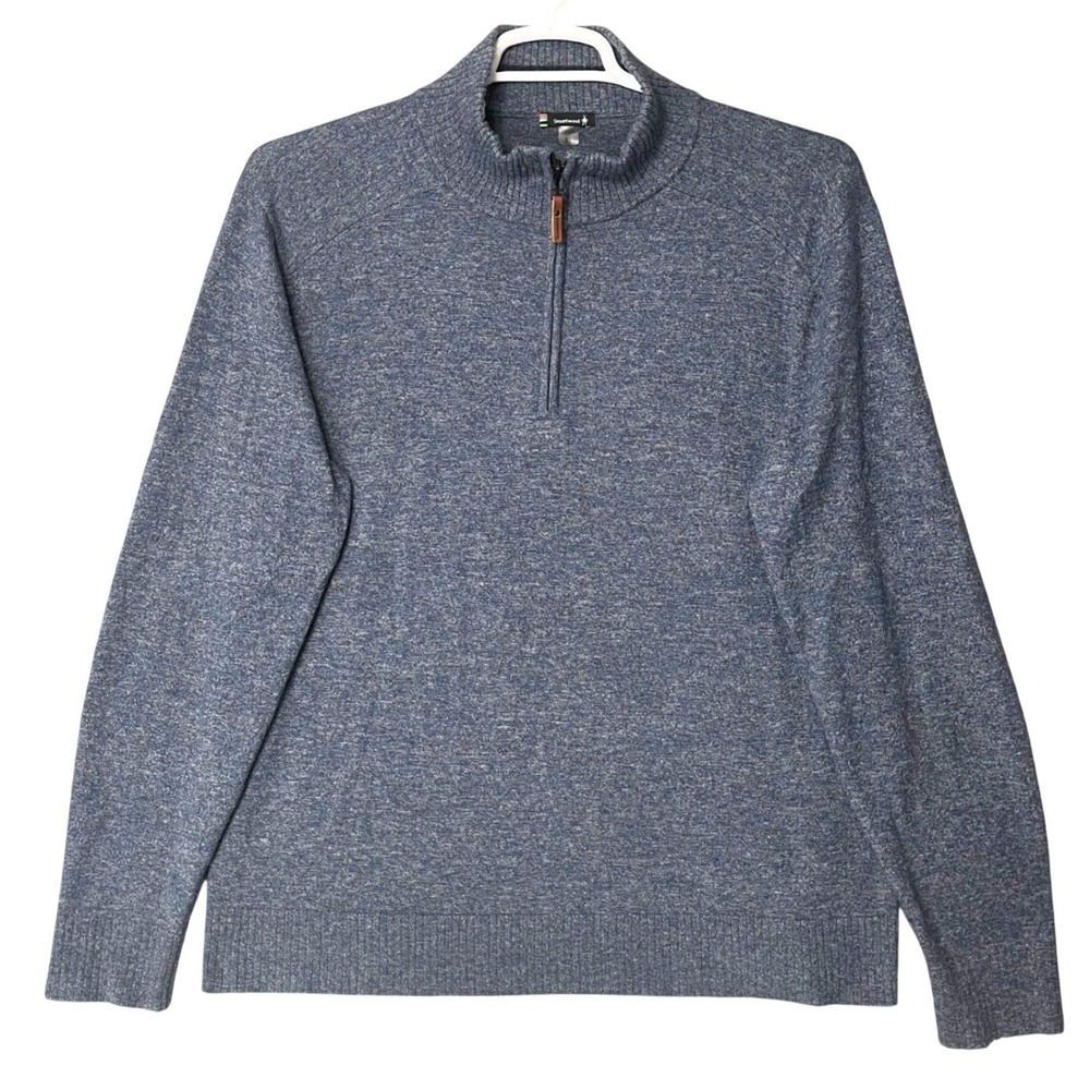 Smartwool Mens XL Blue Merino Wool Blend Quarter Zip Sweater Heathered Outdoorsy